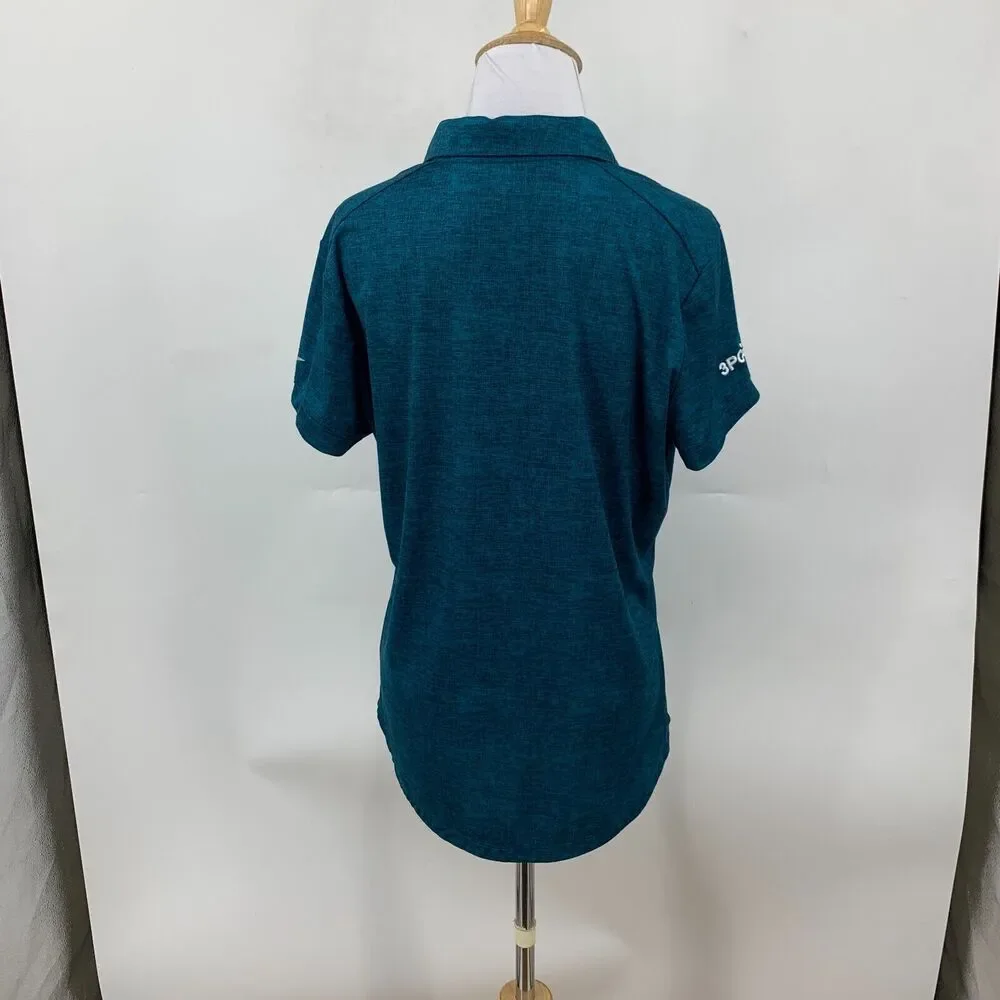 Nike Golf Shirt Womens L Large Teal Dri Fit Crosshatch Polo 3PCC Collared USAA